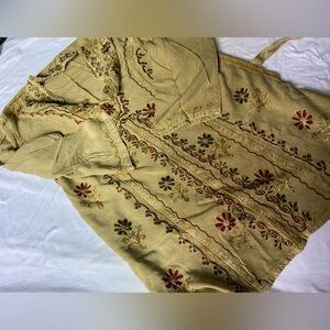 Long blouse 40” chest embroidery 26” long v neck nero style tunic India gold red